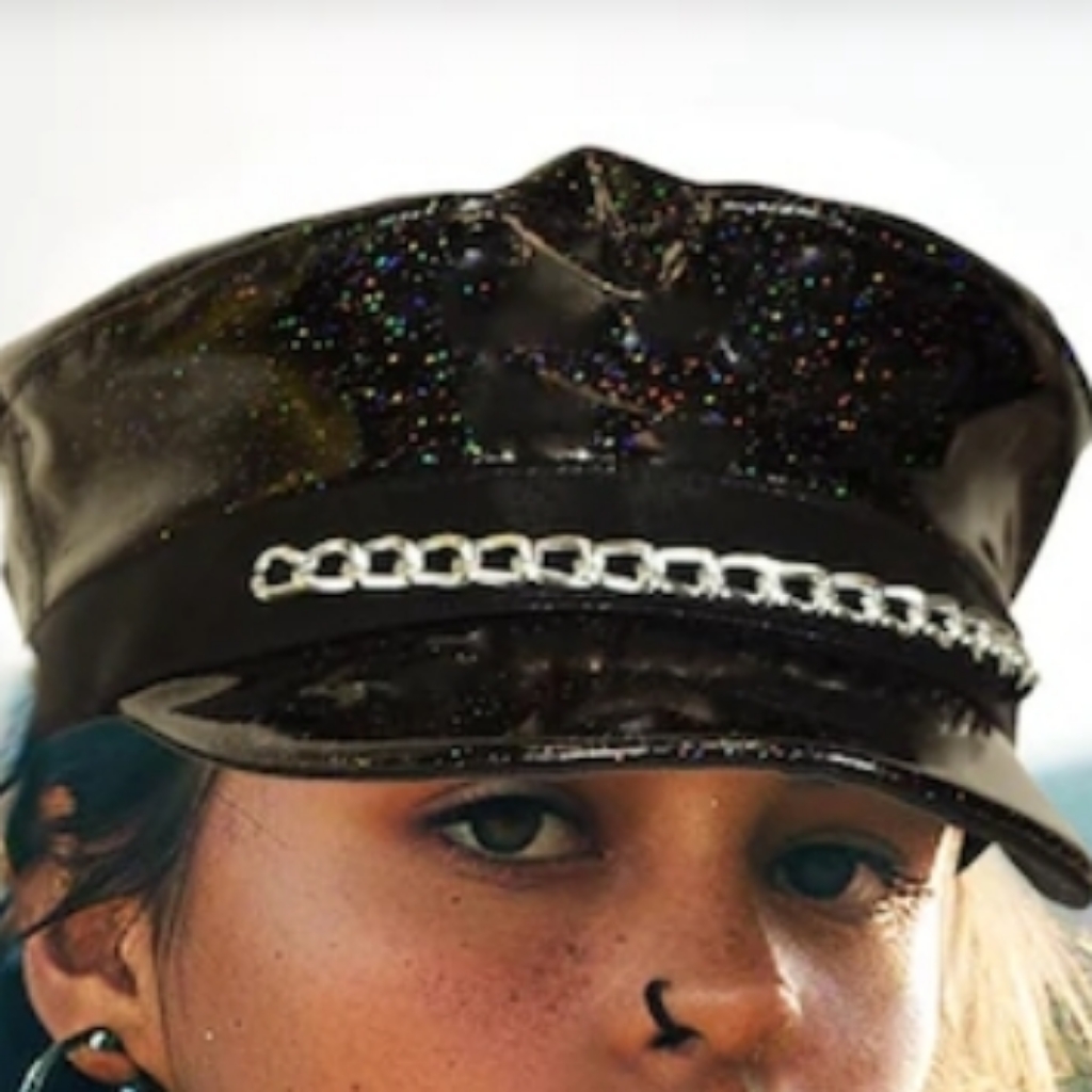 Black Biker Heavy Metal Glittery Hat With Chain Detail Costume Hat Adult O/S